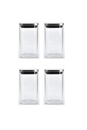 Vakum Krom Kapaklı Kare Cam Kavanoz 6,5x12,5 Cm - 350 Ml Cam Baharatlık Saklama Kabı 4 Adet