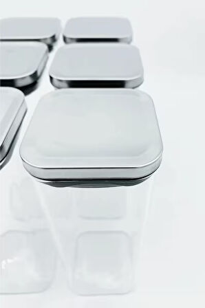 Vakum Krom Kapaklı Kare Cam Kavanoz 6,5x12,5 Cm - 350 Ml Cam Baharatlık Saklama Kabı 4 Adet