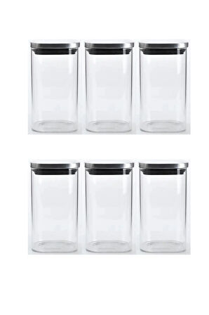 Vakum Krom Kapaklı Kare Cam Kavanoz 6,5x12,5 Cm - 350 Ml Cam Baharatlık Saklama Kabı 6 Adet