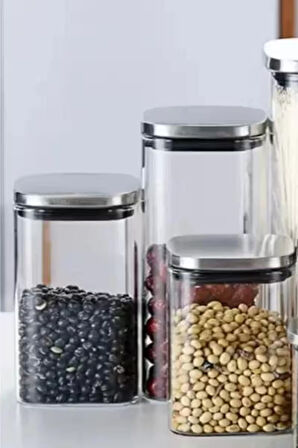 Vakum Krom Kapaklı Kare Cam Kavanoz 6,5x12,5 Cm - 350 Ml Cam Baharatlık Saklama Kabı 6 Adet