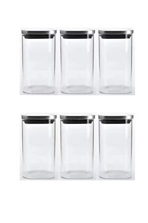 Vakum Krom Kapaklı Kare Cam Kavanoz 6,5x12,5 Cm - 350 Ml Cam Baharatlık Saklama Kabı 6 Adet