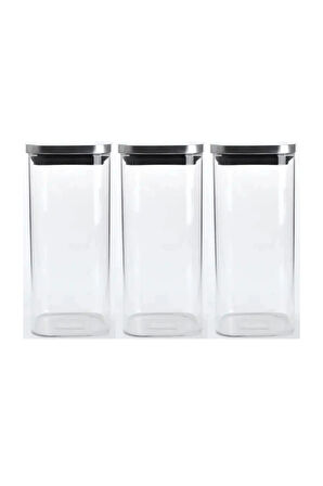 Vakum Krom Kapaklı Kare Cam Kavanoz 6,5x15,5 Cm - 450 Ml Cam Baharatlık Saklama Kabı 3 Adet