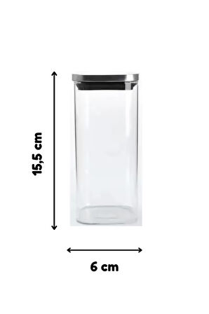 Vakum Krom Kapaklı Kare Cam Kavanoz 6,5x15,5 Cm - 450 Ml Cam Baharatlık Saklama Kabı 3 Adet