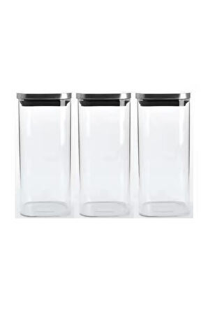 Vakum Krom Kapaklı Kare Cam Kavanoz 6,5x15,5 Cm - 450 Ml Cam Baharatlık Saklama Kabı 3 Adet