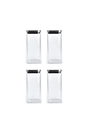 Vakum Krom Kapaklı Kare Cam Kavanoz 6,5x15,5 Cm - 450 Ml Cam Baharatlık Saklama Kabı 4 Adet
