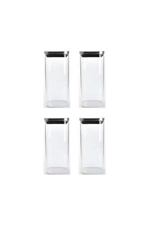 Vakum Krom Kapaklı Kare Cam Kavanoz 6,5x15,5 Cm - 450 Ml Cam Baharatlık Saklama Kabı 4 Adet
