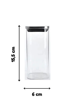 Vakum Krom Kapaklı Kare Cam Kavanoz 6,5x15,5 Cm - 450 Ml Cam Baharatlık Saklama Kabı 4 Adet