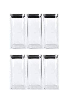 Vakum Krom Kapaklı Kare Cam Kavanoz 6,5x15,5 Cm - 450 Ml Cam Baharatlık Saklama Kabı 6 Adet
