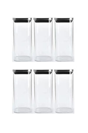 Vakum Krom Kapaklı Kare Cam Kavanoz 6,5x15,5 Cm - 450 Ml Cam Baharatlık Saklama Kabı 6 Adet