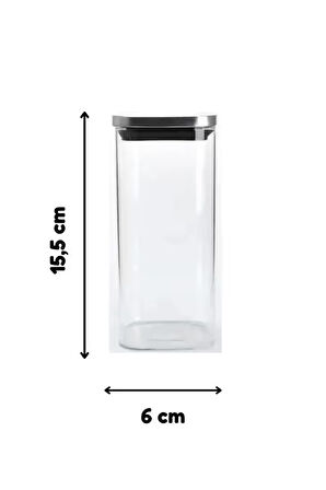 Vakum Krom Kapaklı Kare Cam Kavanoz 6,5x15,5 Cm - 450 Ml Cam Baharatlık Saklama Kabı 6 Adet