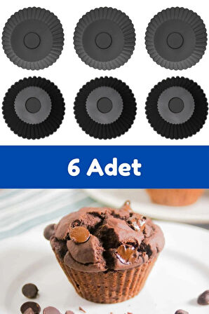 Antrasit 6'lı Silikon Mini Browni Kalıbı - Muffin Kalıbı 6 Adet Cupcake Kek Kalıbı