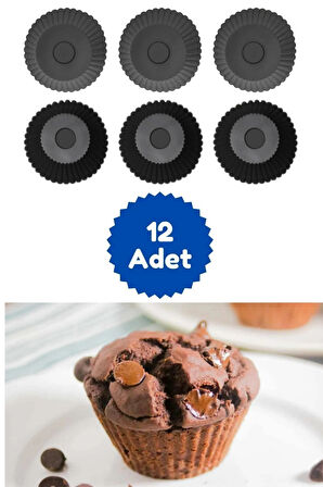 Antrasit 12'li Silikon Mini Browni Kalıbı - Muffin Kalıbı 12 Adet Cupcake Kek Kalıbı