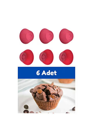 Kırmızı 6'lı Silikon Mini Browni Kalıbı - Muffin Kalıbı 6 Adet Cupcake Kek Kalıbı