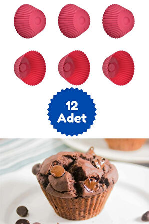 Kırmızı 12'li Silikon Mini Browni Kalıbı - Muffin Kalıbı 12 Adet Cupcake Kek Kalıbı