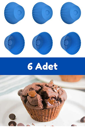 Mavi 6'lı Silikon Mini Browni Kalıbı - Muffin Kalıbı 6 Adet Cupcake Kek Kalıbı