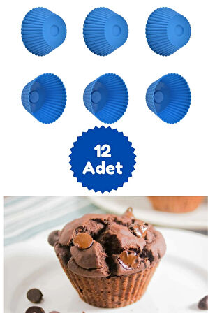 Mavi 12'li Silikon Mini Browni Kalıbı - Muffin Kalıbı 12 Adet Cupcake Kek Kalıbı