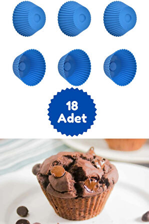 Mavi 18'li Silikon Mini Browni Kalıbı - Muffin Kalıbı 18 Adet Cupcake Kek Kalıbı