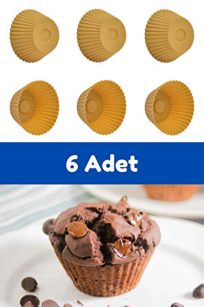 Sarı 6'lı Silikon Mini Browni Kalıbı - Muffin Kalıbı 6 Adet Cupcake Kek Kalıbı Seti