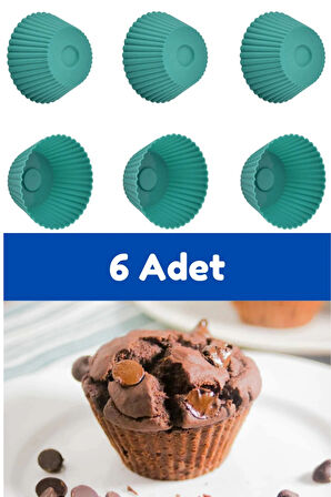 Yeşil 6'lı Silikon Mini Browni Kalıbı - Muffin Kalıbı 6 Adet Cupcake Kek Kalıbı