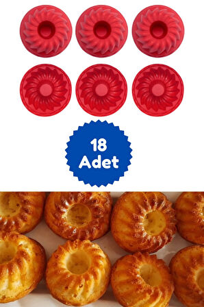 Kırmızı 18'li Silikon Mini Kek Kalıbı - Muffin Kalıbı 18 Adet Göbekli Kek Kalıbı