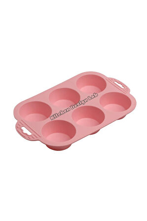 Tek Parça Pembe 6'lı Silikon Mini Kek Kalıbı - Muffin Kalıbı 6lı Kalıp Göbekli Kek Kalıbı 24x16cm