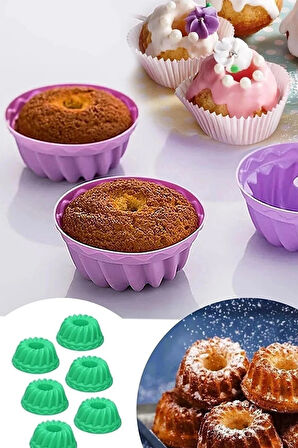 Mavi 6'lı Silikon Mini Kek Kalıbı - Muffin Kalıbı 6 Adet Göbekli Kek Kalıbı
