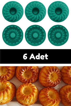 Yeşil 6'lı Silikon Mini Kek Kalıbı - Muffin Kalıbı 6 Adet Göbekli Kek Kalıbı