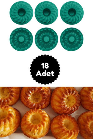 Yeşil 18'li Silikon Mini Kek Kalıbı - Muffin Kalıbı 18 Adet Göbekli Kek Kalıbı