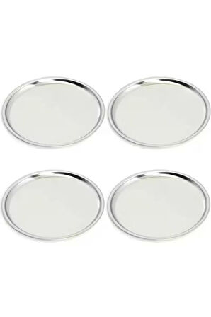 Paslanmaz Çelik 4 Adet 23 Cm Yuvarlak Servis, Pasta, Kurabiye, Ikram Tabağı, Servis Tabağı 4 Adet