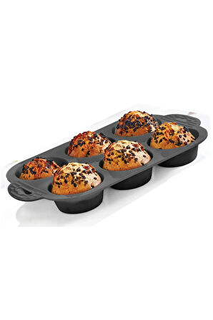 Tek Parça Mor 6'lı Silikon Mini Kek Kalıbı - Muffin Kalıbı 6 Lı Kalıp Göbekli Kek Kalıbı 24 X 16 Cm