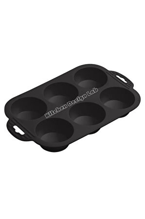 Tek Parça Antrasit 6'lı Silikon Mini Kek Kalıbı - Muffin Kalıbı 6lı Kalıp Göbekli Kek Kalıbı 24x16cm