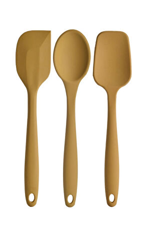 Büyük Boy Yanmaz Silikon Spatula Ve Kaşık Seti 3 Model - Spatula Kaşık Sarı 3'lü Set