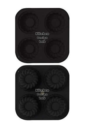 Airfryer Gri/antrasit 4'lü Silikon Mini Kek Kalıbı - Muffin Kalıbı 4 Kalıp Göbekli Kek Kalıbı 16cm