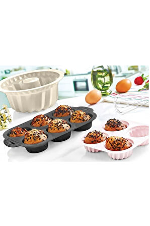 Airfryer Gri/antrasit 4'lü Silikon Mini Kek Kalıbı - Muffin Kalıbı 4 Kalıp Göbekli Kek Kalıbı 16cm