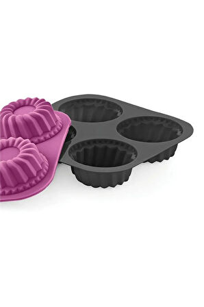 Airfryer Gri/antrasit 4'lü Silikon Mini Kek Kalıbı - Muffin Kalıbı 4 Kalıp Göbekli Kek Kalıbı 16cm