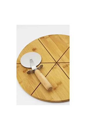 Büyük Boy Bambu Saplı Paslanmaz Çelik Hamur Kesici & Pizza Ruleti 23 Cm Hamur Ruleti