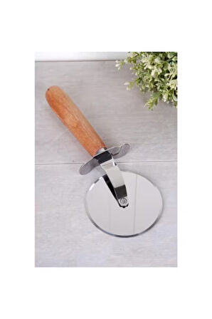 Büyük Boy Bambu Saplı Paslanmaz Çelik Hamur Kesici & Pizza Ruleti 23 Cm Hamur Ruleti