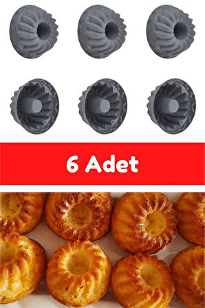 Antrasit 6'lı Silikon Mini Kek Kalıbı - Muffin Kalıbı 6 Adet Göbekli Kek Kalıbı