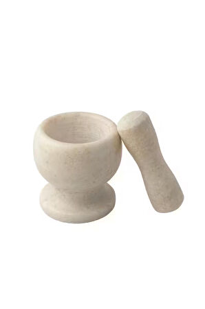 Doğal Desenli Yekpare Mermer Oyma Havan Beyaz Renkli Ayaklı