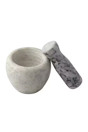 Doğal Desenli Yekpare Mermer Oyma Havan Beyaz Renkli Düz Model