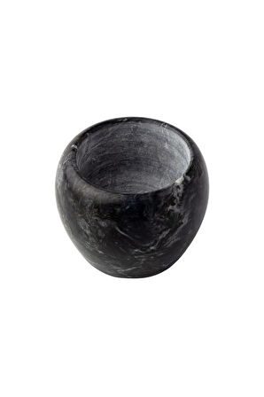 Doğal Desenli Yekpare Mermer Oyma Havan Siyah Renkli Düz Model