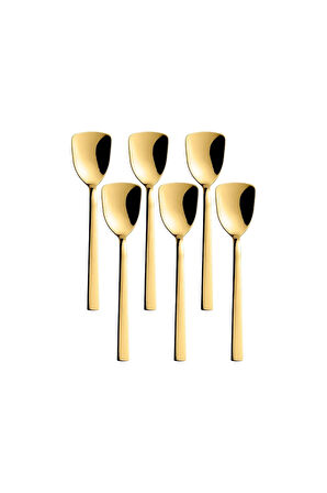 Lüks Gold Renk Paslanmaz Çelik, Kutulu, 6'lı Dondurma Kaşığı Ve Tatlı Kaşığı