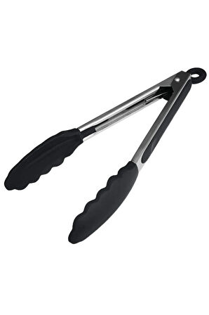 Antrasit/siyah Silikon Uçlu Metal Maşa Antrasit/siyah Renk Servis, Mangal Ve Kızartma Maşası 23 Cm