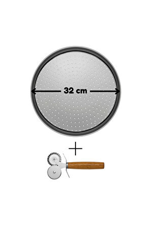 Orta Boy Delikli Pizza Tepsisi Lahmacun Pide Tepsisi 32 Cm Çift Başlıklı Pizza Ruleti