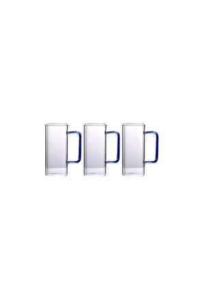 Yeni Nesil Kare Cam Mavi Kulplu Latte,meşrubat,nescafe,süt,su Bardağı 350 ml 3 Adet