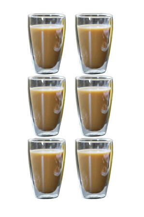 Çift Cidarlı Uzun Bardak 400 ml Su, Meşrubat, Nescafe, Latte Bardağı Çeyiz Listesi 6 Adet - 2258