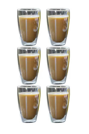 Çift Cidarlı Uzun Bardak 400 ml Su, Meşrubat, Nescafe, Latte Bardağı Çeyiz Listesi 6 Adet - 2258