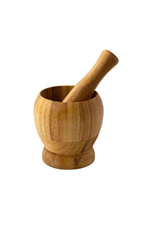 Doğal Bambu Ahşap Sarımsak Ezeceği Havan Orta Boy