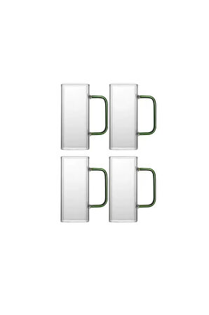 Yeni Nesil Kare Cam Koyu Yeşil Kulplu Latte,meşrubat,nescafe,süt,su Bardağı 350 ml 4 Adet