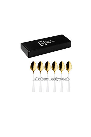 Parlak Gold Beyaz Çay Ve Kahve Kaşığı 6 Adet, Kutulu,18/10 Paslanmaz Çelik 6 Kişilik Çay Kaşığı Seti
